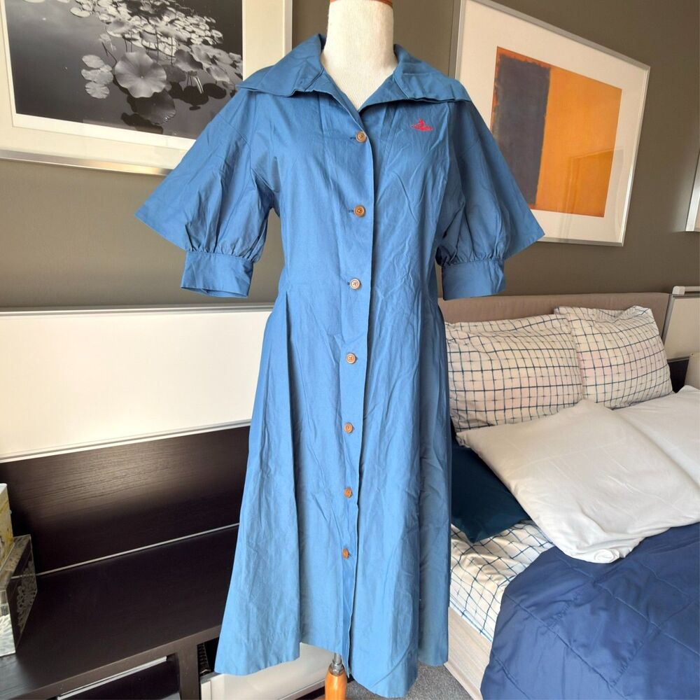 # Vivienne Westwood Red Label Angled Sleeves Belted Dress Slate Blue 00